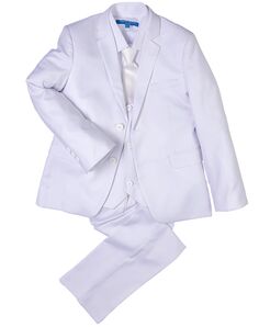 Perry Ellis "Noah" Kids White Suit (5-Piece Set) Flower Girl Dress and Ring Bearer Outfit