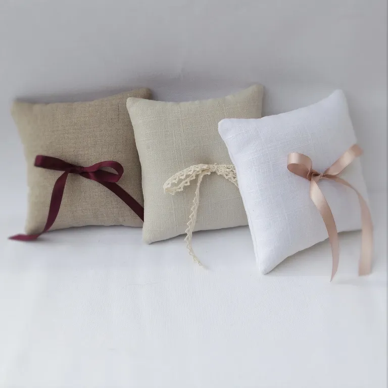 Linen ring bearer pillows with ribbon detail