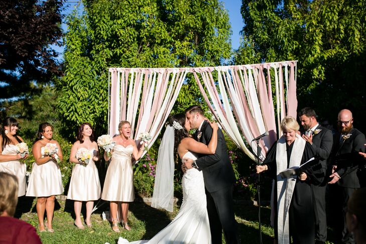 Outdoor Ceremony with Ribbon Backdrop