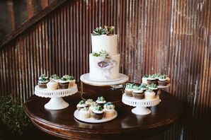 Wedding Cake and Cupcakes with Succulent Decorations