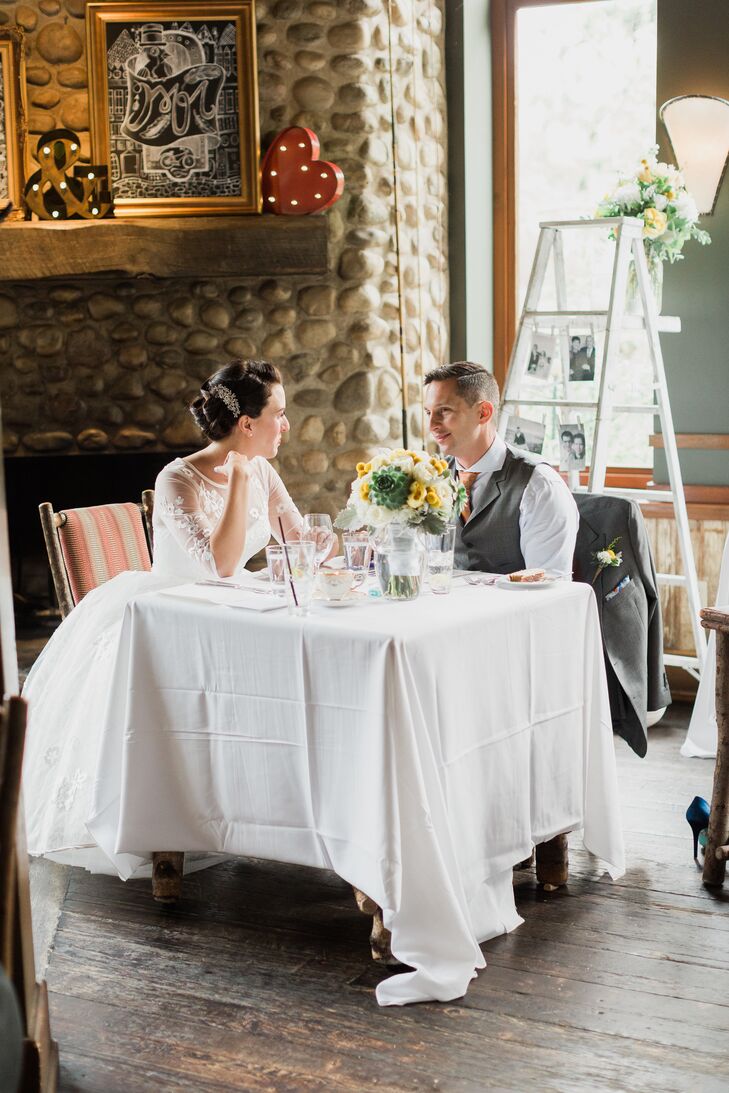Jennifer and Jason's first date took place in a cafe over tea and cake, and from that moment on, they knew they were meant to be together. They also got married sharing cake at their favorite cafe in Calgary, Alberta, the rustic River Cafe.