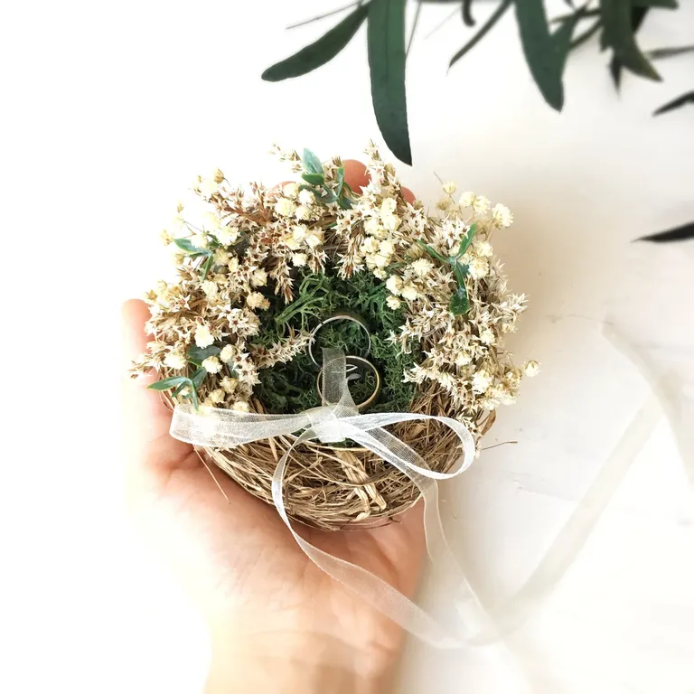Rustic bird nest ring bearer pillow