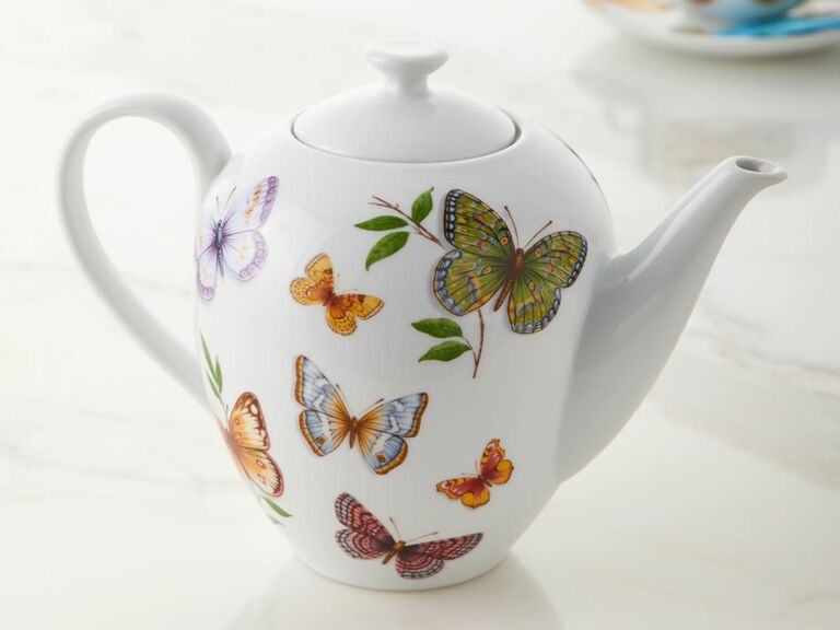 Porcelain teapot with butterflies traditional 18-year wedding anniversary gift