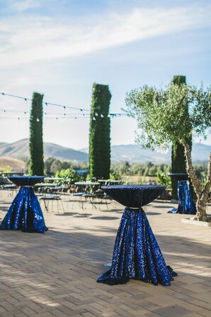 Cocktail Tables With Blue Sequined Linens