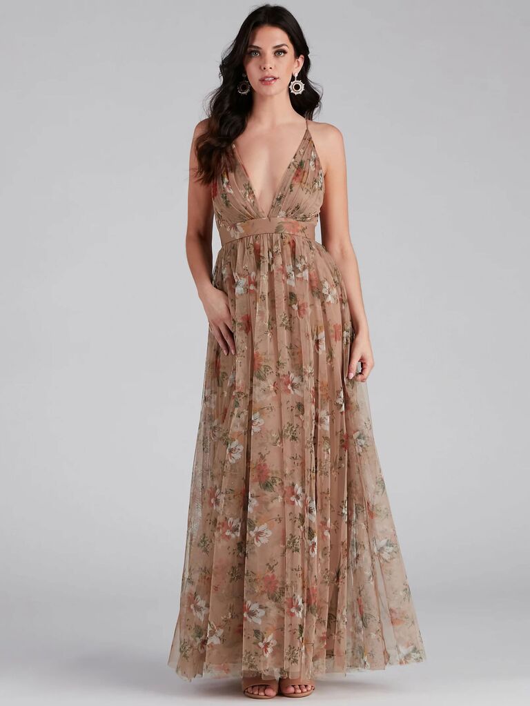 Windsor fall beach wedding guest dress with bohemian floral print