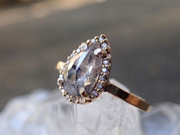 MossNstone custom salt and pepper diamond halo setting