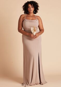 Birdy Grey Ash Crepe Dress Curve in Taupe Scoop Bridesmaid Dress