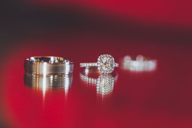 After exchanging vows, My-Lee and James exchanged wedding rings as well. My-Lee's engagement ring was a gorgeous princess cut diamond with a cushion halo and James' wedding band was a classic silver design.
