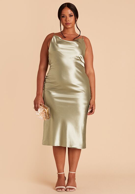 Birdy Grey Lisa Midi Dress in Satin Moss Green Bridesmaid Dress - 1