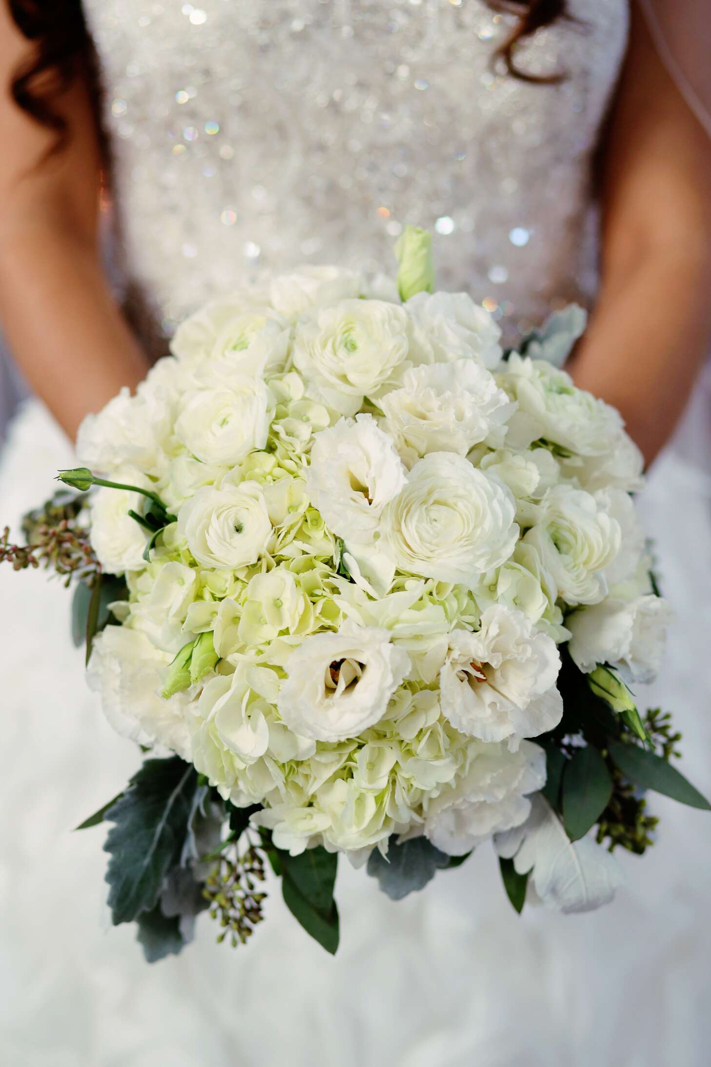 Simple White Hydrangea and Lisianthus Bouquet
