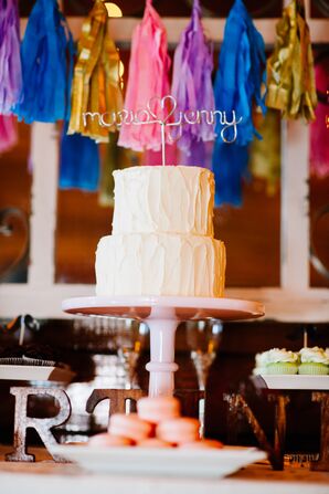 Buttercream Wedding Cake and Colorful Pom-Poms