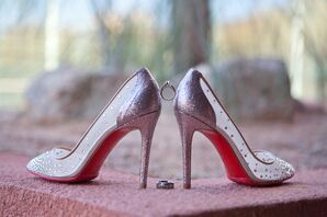 Glamorous Embellished Pink Heels with White Rhinestone Sides