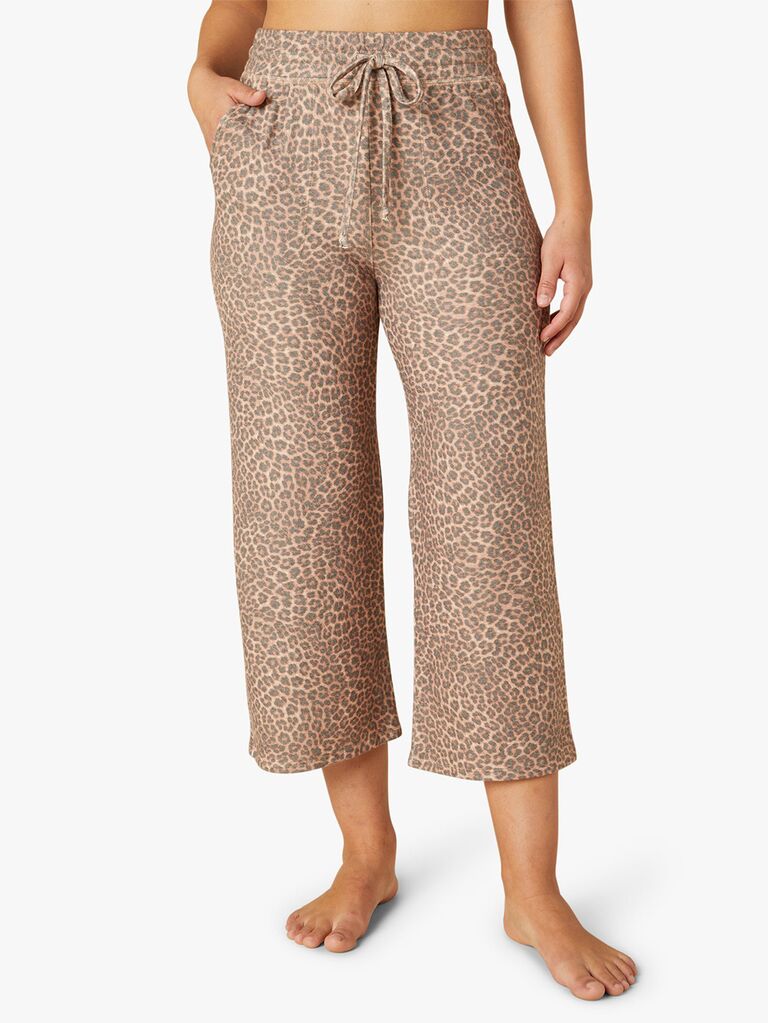 Cropped leopard cropped lounge pants with drawstring
