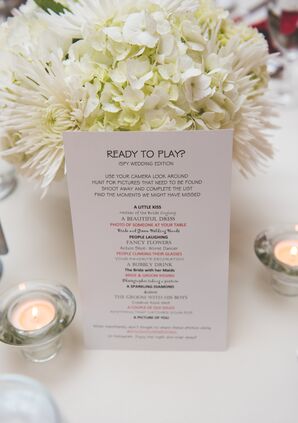 White Centerpieces and I Spy Game
