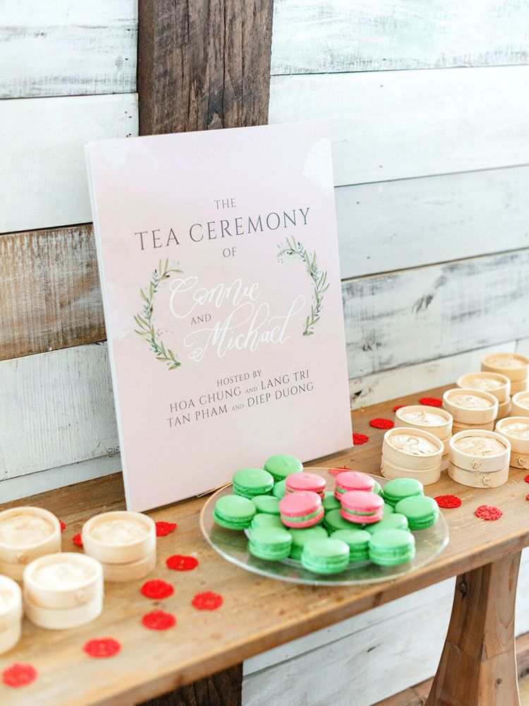 macaron dessert table at Chinese wedding tea ceremony