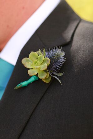 Succulent and Thistle Groom's Boutonnniere