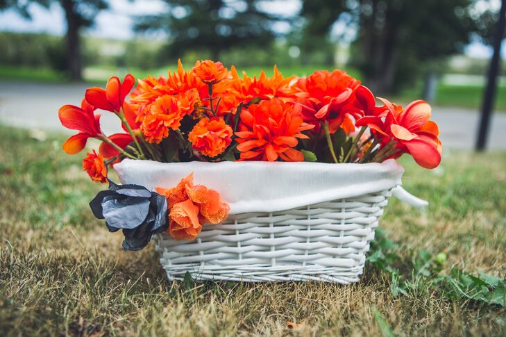 White Basket of Orange Flowers