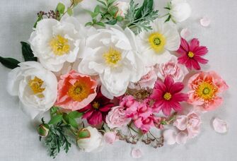 Fresh roses, cosmos and Icelandic poppies