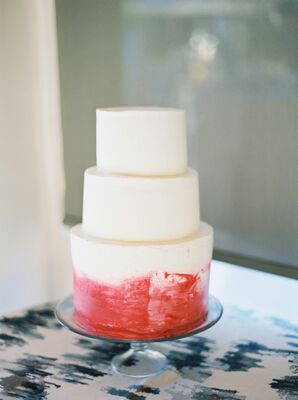 Modern Fondant Wedding Cake with Red Hand-Painted Design