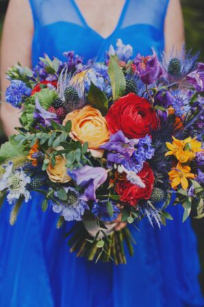 Vibrant Thistle and Ranunculus Bridal Bouquet