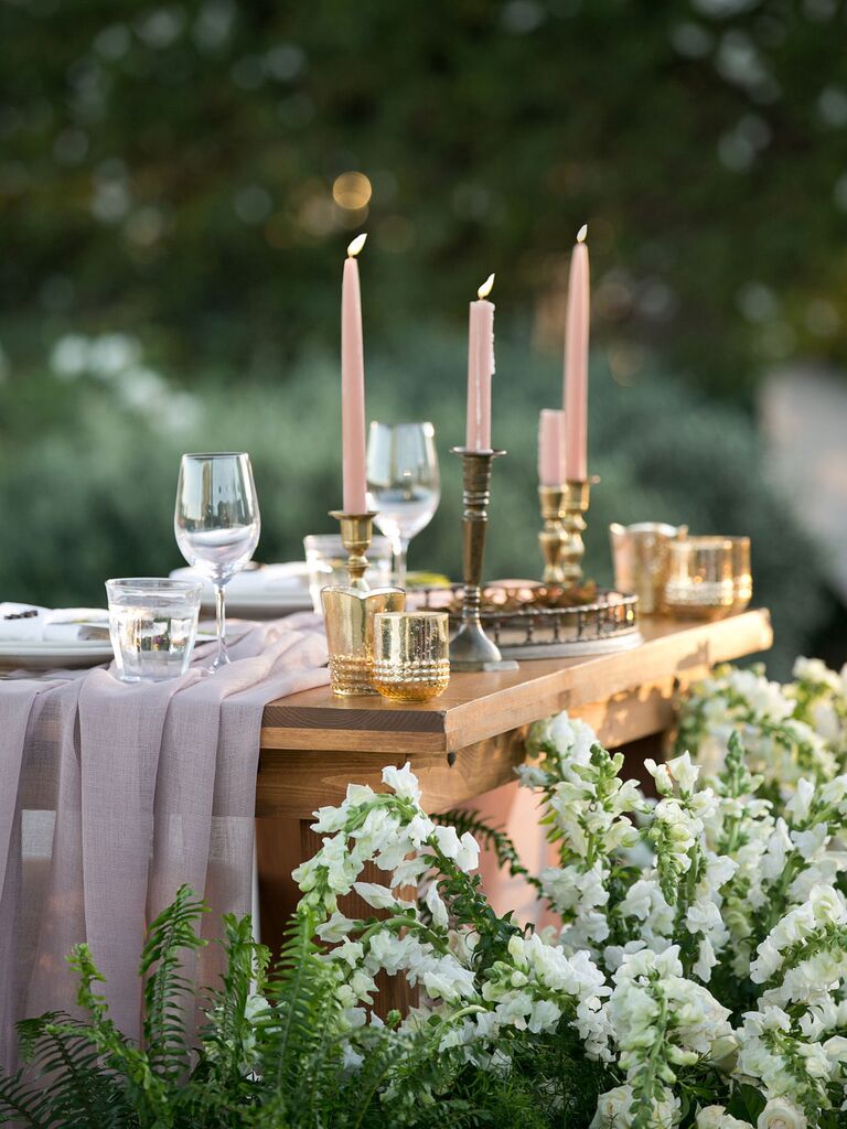 Elegant Bridgerton-inspired tablescape with candlesticks