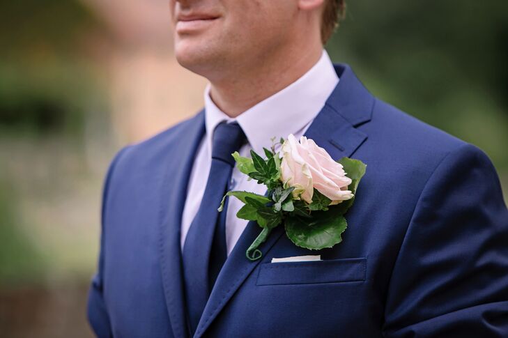 Large Blush Rose Boutonniere with Greenery