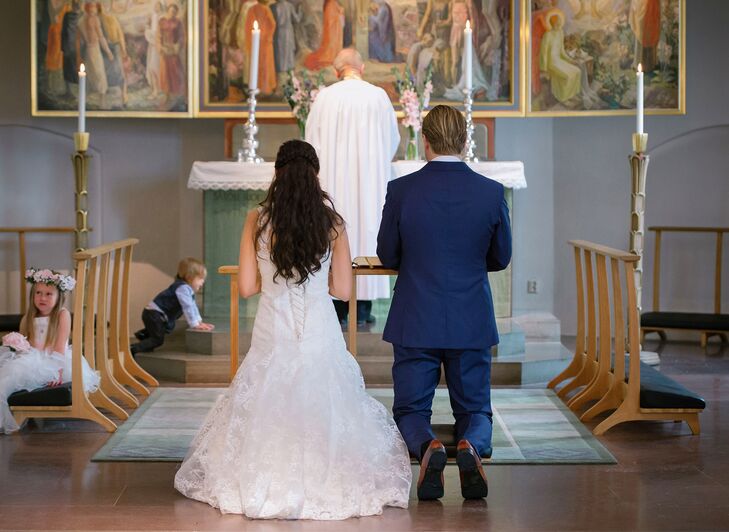 The couple had their children present for their traditional church wedding at Ängelholm Church in Ängelholm, Sweden.