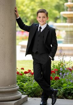 Little Tuxedos "Prodigy" Kids Dark Charcoal Tuxedo (5-Piece Set) Flower Girl Dress and Ring Bearer Outfit