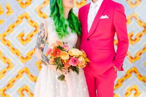 Neon Wedding-Day Portraits at the Unique Space in Los Angeles, California