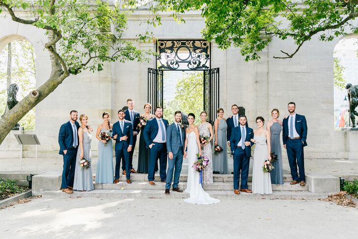 Elegant Wedding Party in Neutral and Blue Attire