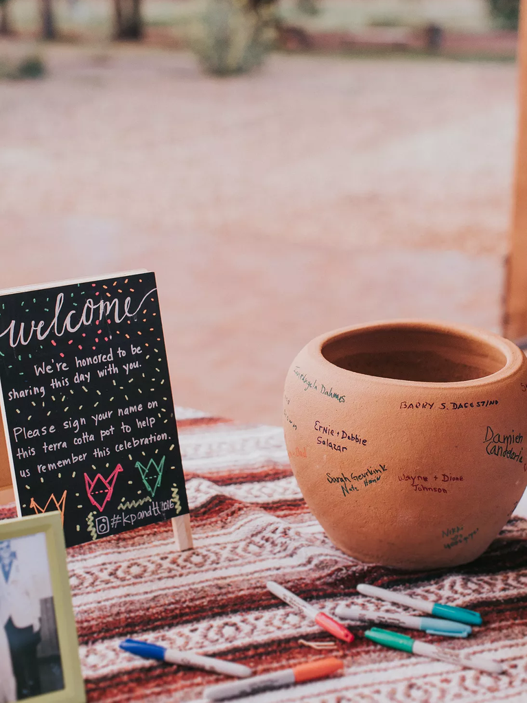 Terracotta wedding guest book for the best wedding decor
