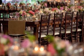 Wooden Farm Table Reception Seating