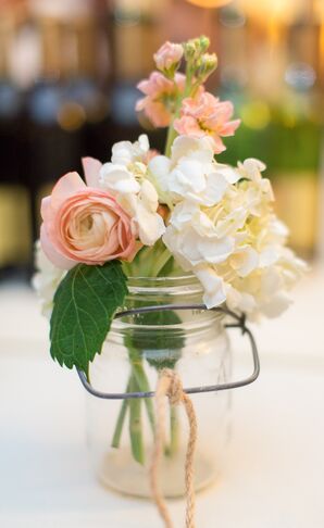 Pink Ranunculus and Ivory Hydrangea Centerpieces