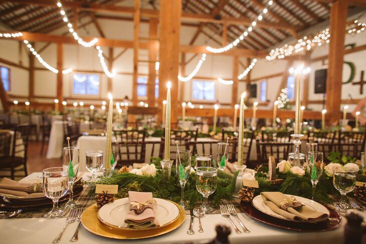 Evergreen and Candle Centerpiece