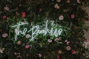 Modern Neon Sign and Rose Flower Wall