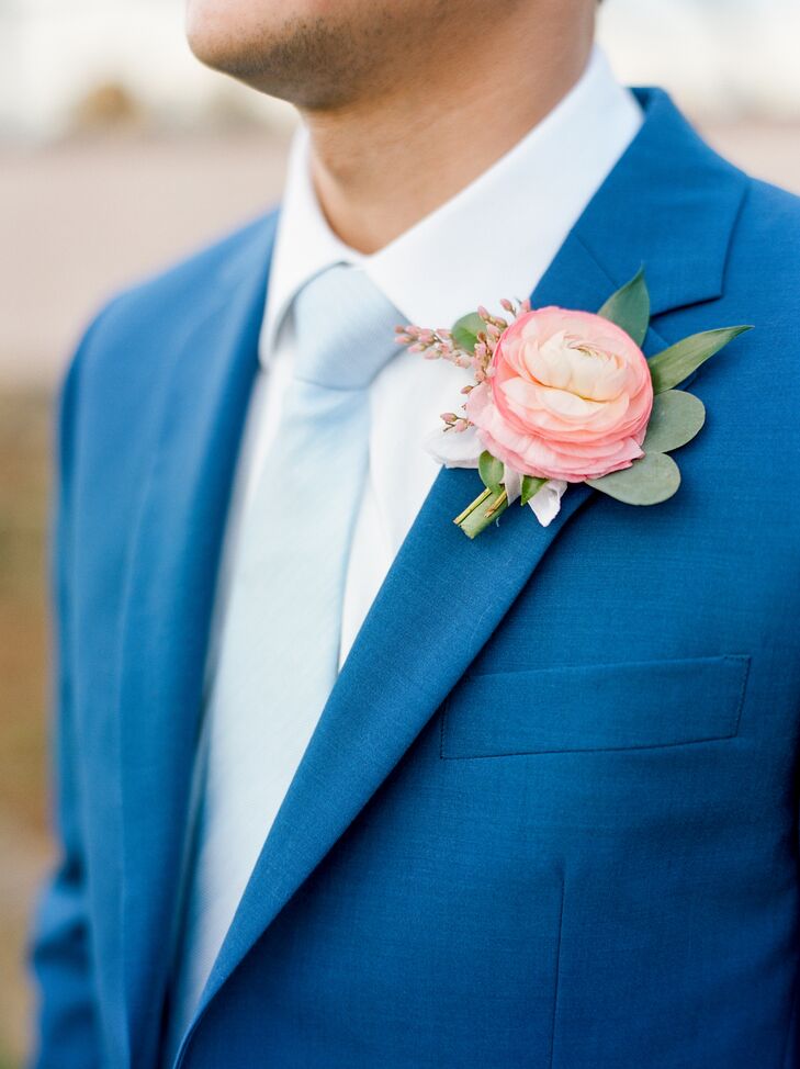 Elton's blue suit from Indochino popped against the day's pink shades.