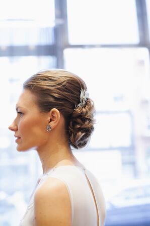 Elegant Bridal Updo with Crystal Hair Comb