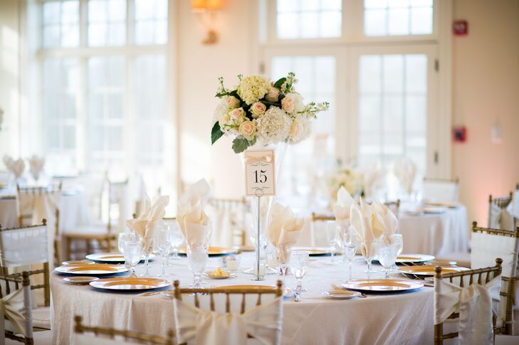 Tall Hydrangea and Rose Centerpieces