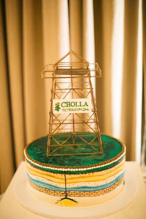 Grooms Cake with Oil Rig Topper