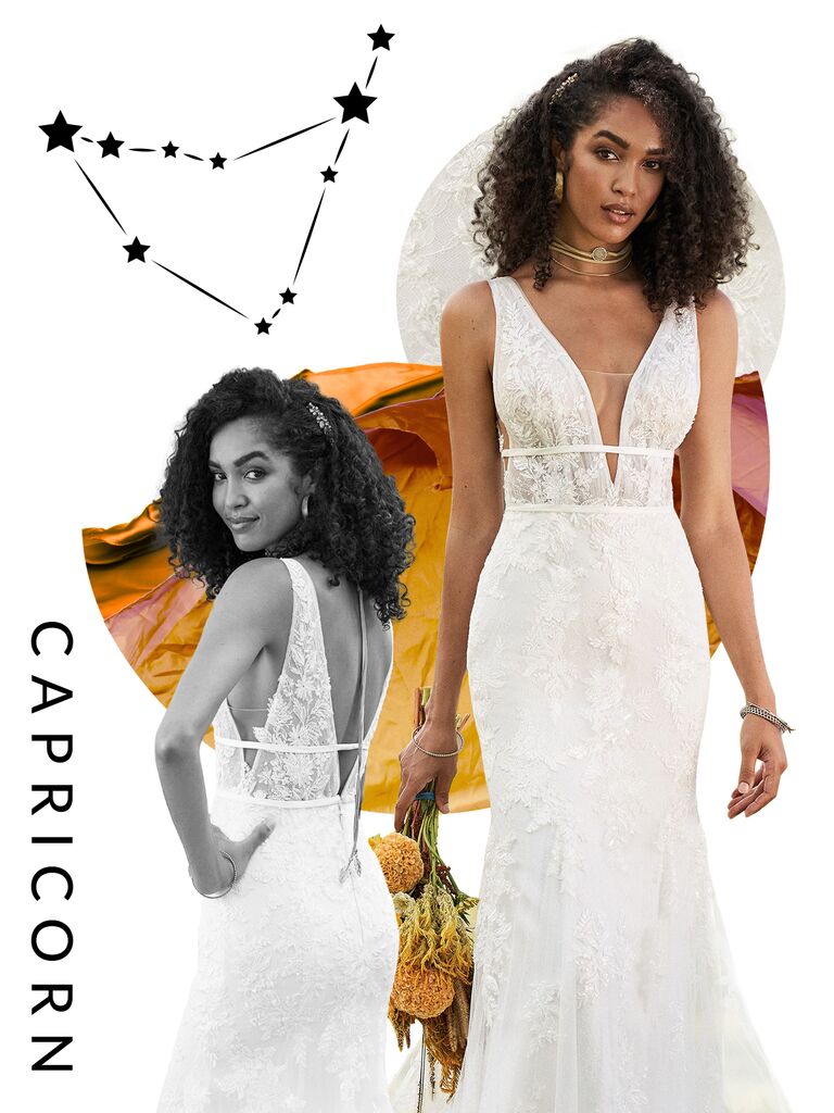 Lillian West style 66232 beaded lace fit and flare gown