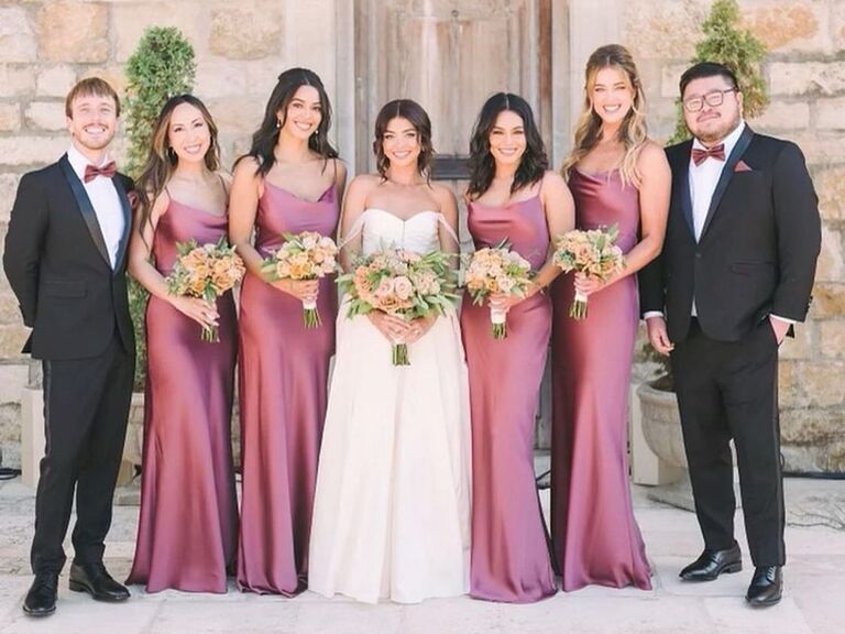 Sarah Hyland smiles with her bridesmaids. 