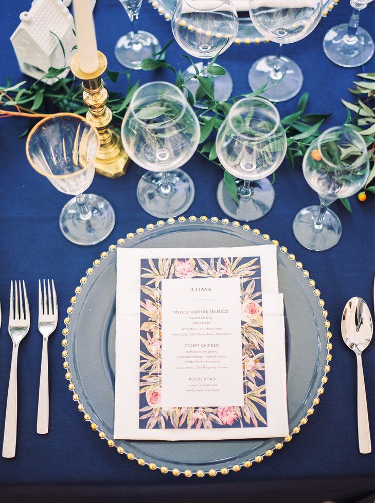 Navy and Blush Floral Menu Cards