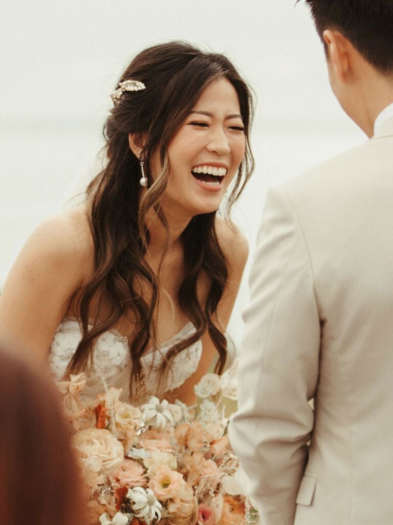 beach wedding hairstyles braided back with sparkly crown