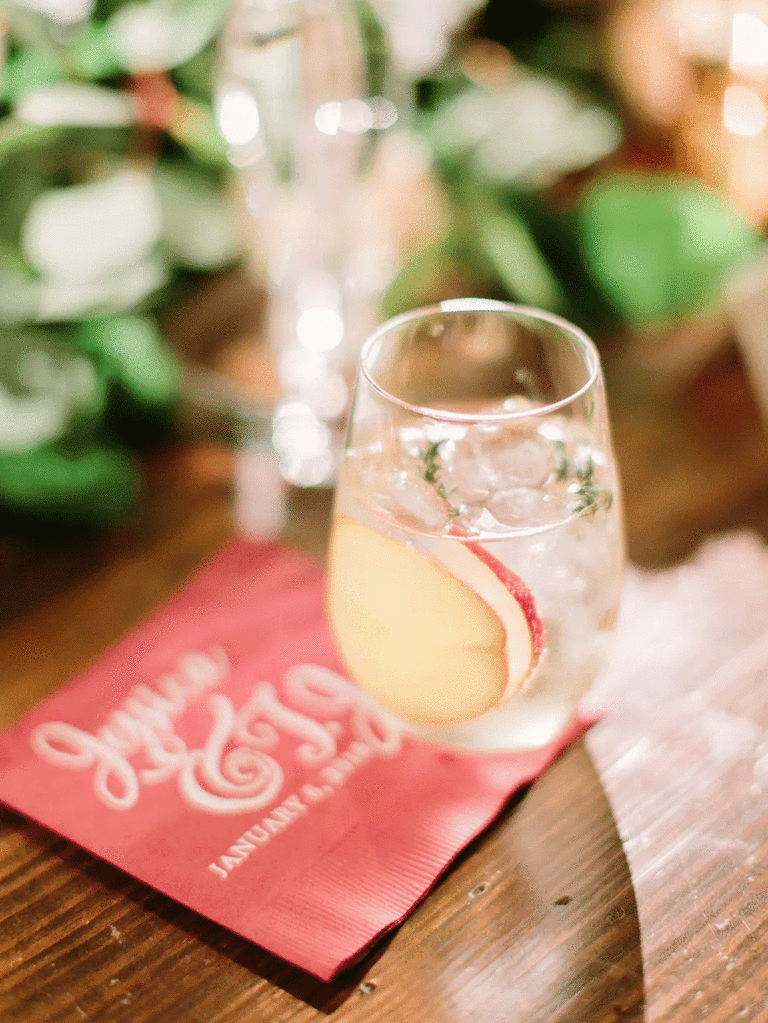 Sugar plum fizz as a winter wedding cocktail idea.