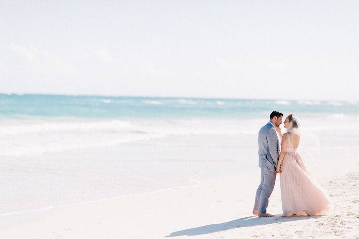 Shoes were strictly prohibited at this laid-back beach wedding! For their destination Tulum nuptials, Danielle Amedeo (34 and a voice teacher) and Jas