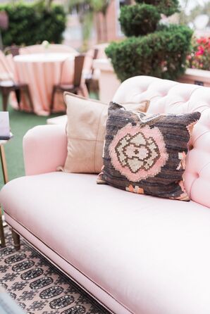 Blush Pink Couch with Beaded Pillow