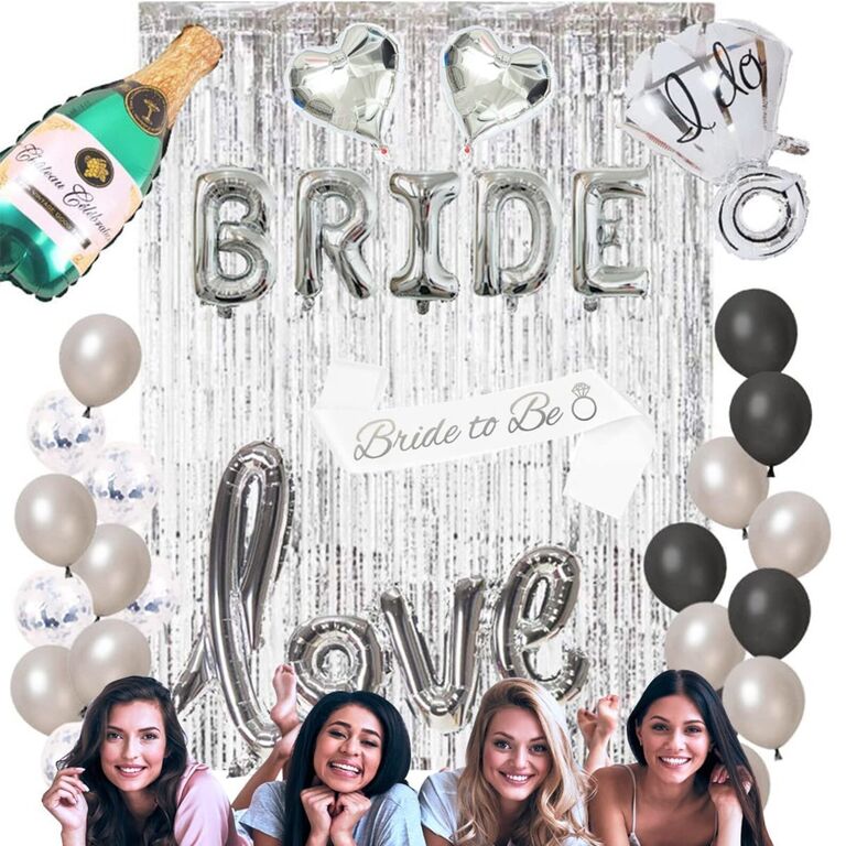 Black and silver bachelorette party decorations. 