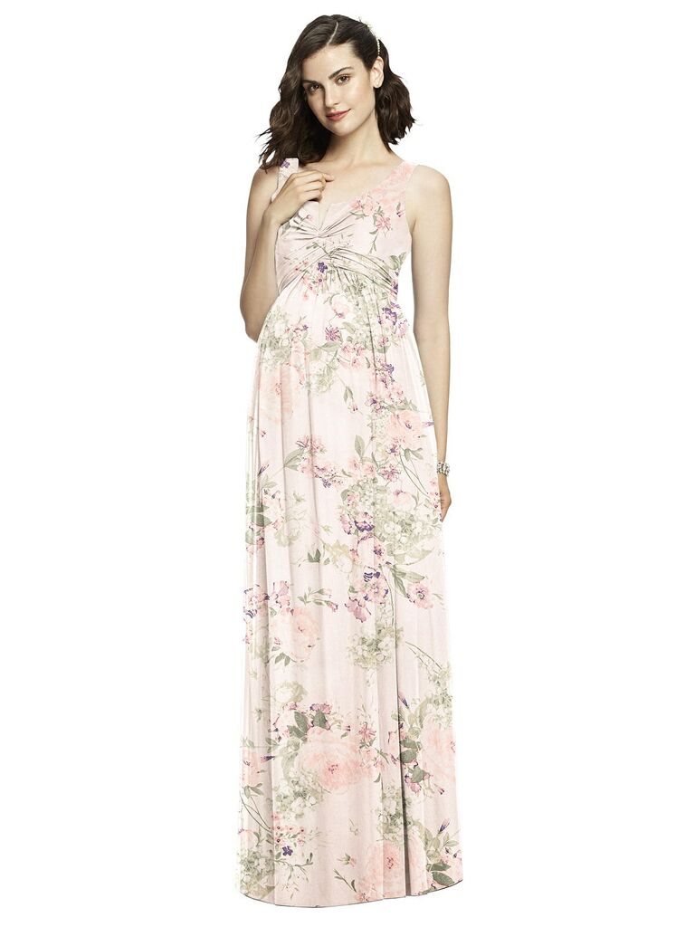 Floral blush maternity bridesmaid dress