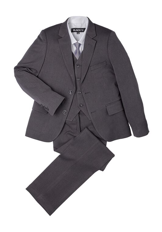 BLACKTIE "Liam" Charcoal Suit (5-Piece Set) Flower Girl Dress and Ring Bearer Outfit - 2