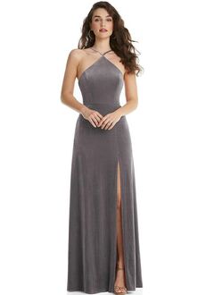 Dessy Group High Neck Halter Open-Back Velvet Dress - Alix - LB034 Halter Bridesmaid Dress